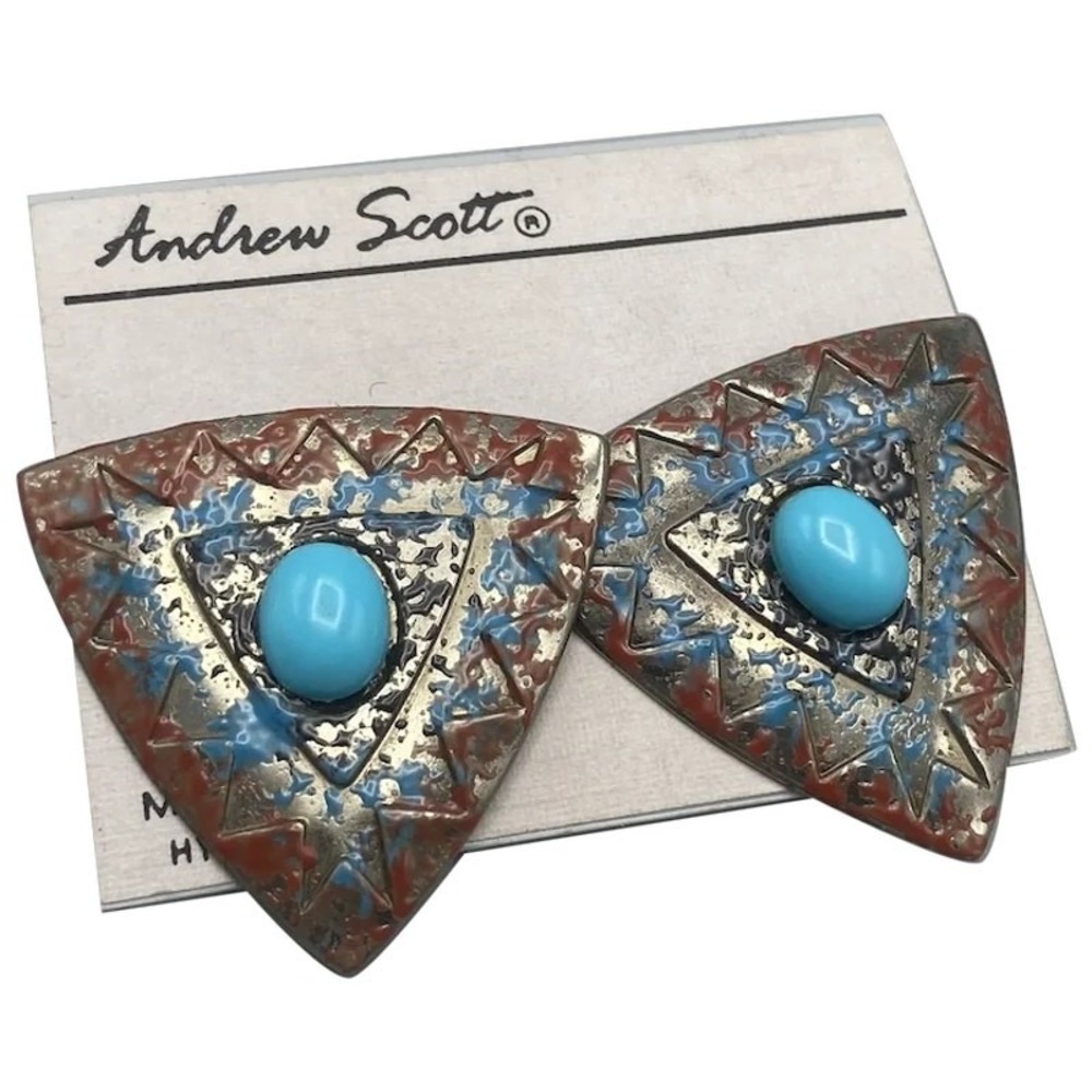 Vintage 80s Andrew Scott Southwest Style Post Earrings Turquoise Rust Red